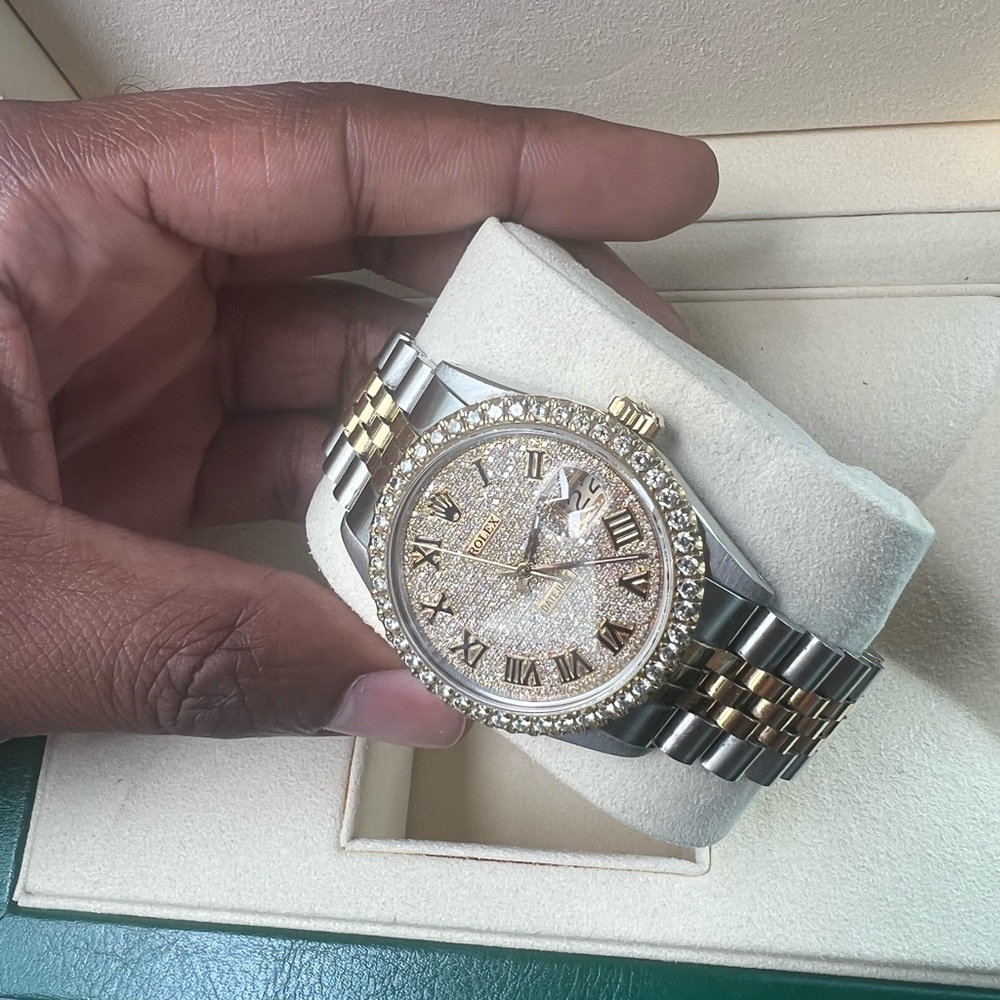 Men’s Rolex 36mm custom diamond dial and bezel